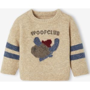 Gebreide trui voor baby's met jacquardmotief gemêleerd beige