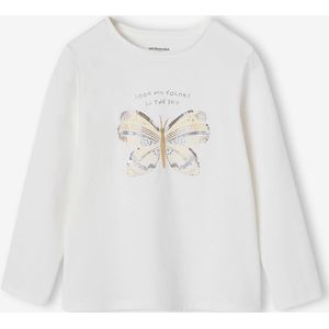 Meisjesshirt - Ecru - Pailletten Tops - Lange Mouwen - Ronde Hals