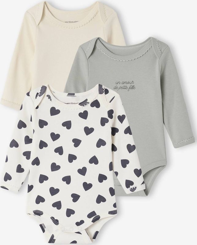 Set van 3 Body's - Saliegroen - Lange Mouwen - Amerikaanse Opening