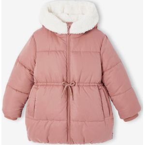 Lange donsjack met capuchon voor meisjes oudroze