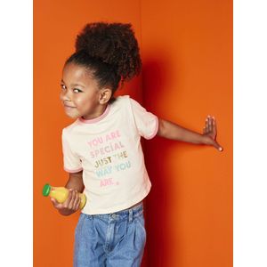 T-shirt met korte mouwen en tekst meisjes ecru