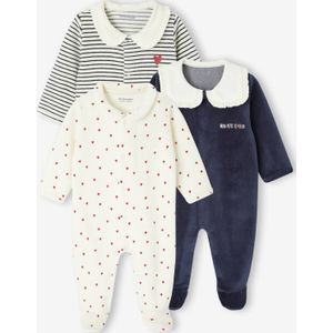 Set van 3 babyslaappakje voor pasgeborenen "coeurs" in fluweel / velours nachtblauw