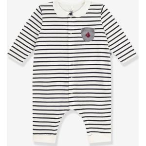 Lange jumpsuit met babykraag van katoen met zeemansstrepen marineblauw