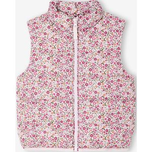 Mouwloos donsjack met bloemenmotieven voor meisjes roze, bedrukt
