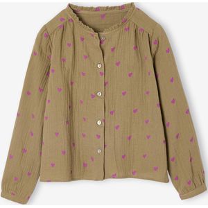 Personaliseerbare meisjesblouse van katoenen gaas olijf