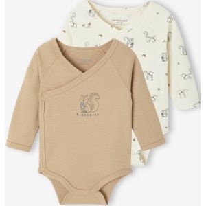 Set van 2 body's met lange mouwen en opening voor pasgeborenen beige