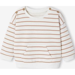 Sweater geboorte in gestreepte fleece met opening bij de schouders ecru