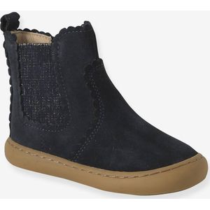 Chelsea boots met rits en elastiek van leer voor baby marineblauw