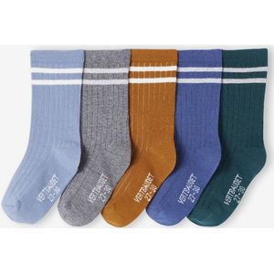 Set van 5 Paar Geribbelde Sokken - Marineblauw - Jongens - Met Strepen op de Enkel