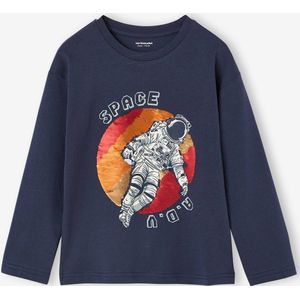 T-shirt jongens lange mouwen omkeerbare pailletten marineblauw