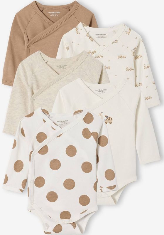 Set van 5 Body's - Saliegroen - Met Amerikaanse Opening - Voor Pasgeborenen