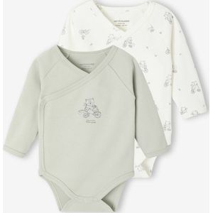 Set van 2 body's met lange mouwen en opening voor pasgeborenen blauwgroen
