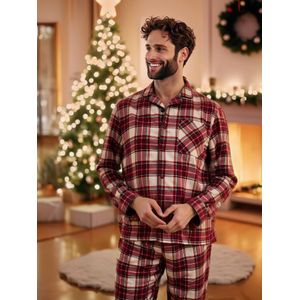 Flanellen - Kerstpyjama - Rood - Geweven Ruitjes - Heren