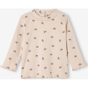 T-shirt baby met print, lange mouwen gemêleerd beige