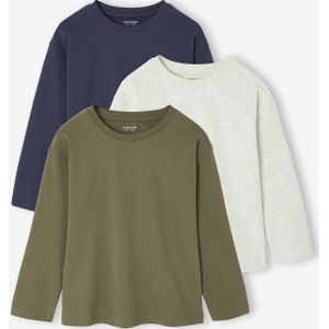 Set van 3 effen T-shirts olijf