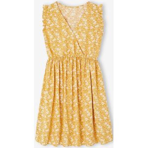 Soepele zwangerschaps- en borstvoedingsjurk met print mosterdgeel