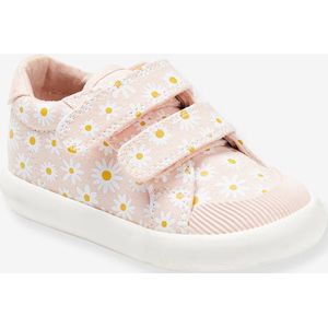 Stoffen tennisschoenen met klittenband voor babymeisjes roze, bedrukt