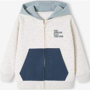Sportieve sweater met rits en capuchon, colourblock jongens blauwgroen