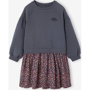 Meisjesjurk van bimateriaal antraciet