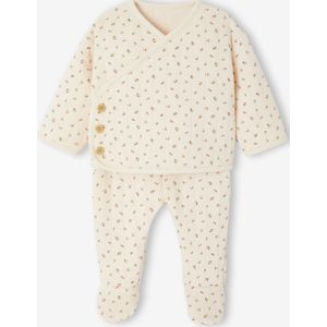 Gewatteerde set vest + broek met voetjes volledig bedrukt rozen