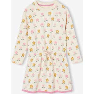 Jurk van molton met bloemmotief vanille