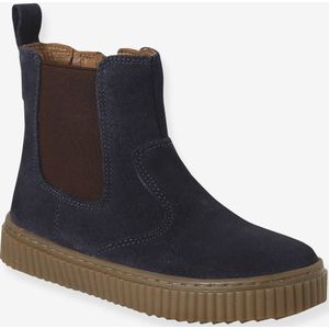 Leren Chelsealaarzen jongens met elastiek en rits marineblauw