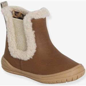 Synthetische gevoerde laarzen met rits en elastiek voor babymeisjes kameel