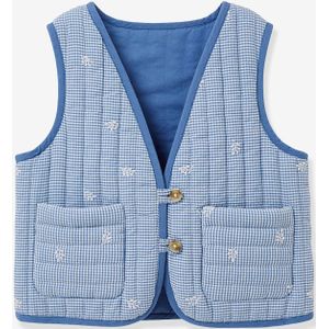 Gewatteerd vestje zonder mouwen voor meisjes CYRILLUS vichy geborduurd blauw, geruit