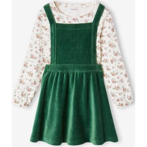 Salopettejurken - Meisjes Set - Fluwelen Jurk en T-shirt - Multicolor - 58% Katoen