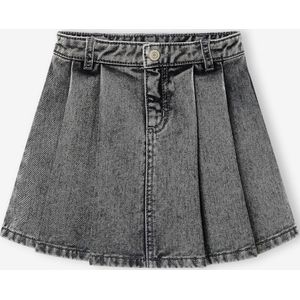 Meisjesplooirok van jeans denimgrijs