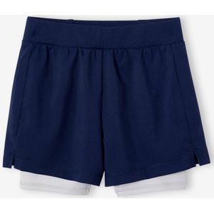 Sportshort 2 in 1 voor meisjes van technisch materiaal marineblauw