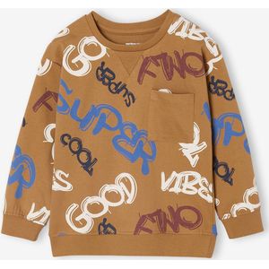 Jongensshirt in sweaterlook met print pecannoot
