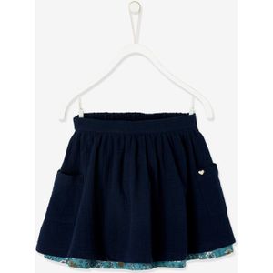 Omkeerbare meisjesrok effen kleur of bloemenprint marineblauw omkeerbaar groen p