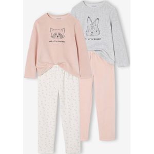 Set van 2 pyjama fluweel / velours dieren Meisje gemêleerd grijs