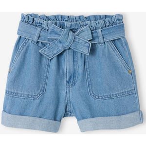 Paperbag meisjesshort van licht denim lichtblauw