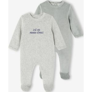 Set van 2 babyslaappakjes in fluweel / velours gemêleerd grijs