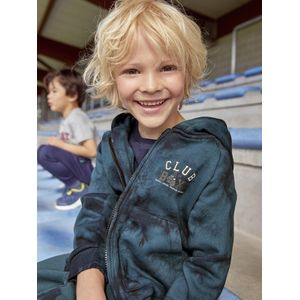 Jongenssportsweater "tie and dye" met rits en capuchon donkerblauw