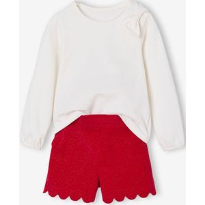 Kerst set voor meisjes, t-shirt en short van fluweel / velours met pailletten rood