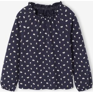 T-shirt met ruches en elastische kraag voor meisjes marineblauw
