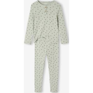 Pyjama in ribstof met tuniekkraag en bloemenmotieven saliegroen