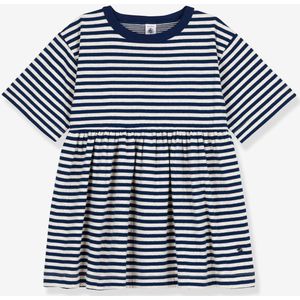 Gestreepte kinderjurk met 3/4-mouwen van katoen PETIT BATEAU blauw