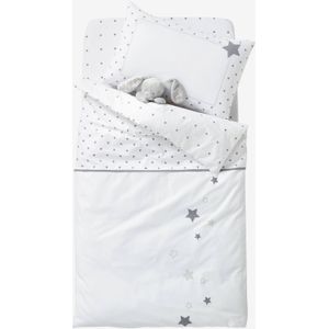 Babydekbedovertrek STERRENREGEN wit/grijs