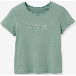 T-shirt met boodschap in Liberty CYRILLUS stof van biologisch katoen blauwgroen