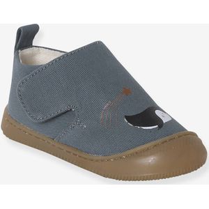 Sloffen met klittenband baby blauw, bedrukt