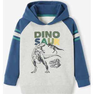 Sweater met capuchon, grafisch motief en raglanmouwen medium blauw