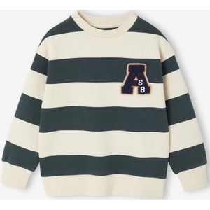 Groot gestreept jongenssweatshirt met badge in bouclé groen, gestreept