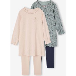 Set van 2 nachtjurk + legging voor meisjes Bloemen lichtroze