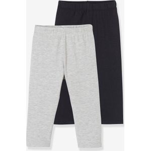 Set van 2 leggings meisje tot halverwege de kuit gechineerd grijs + zwart