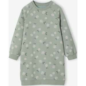 Jurk van molton met bloemenprint saliegroen