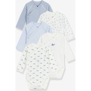 Set van 5 overslagbody's met print baby PETIT BATEAU lange mouwen lichtblauw